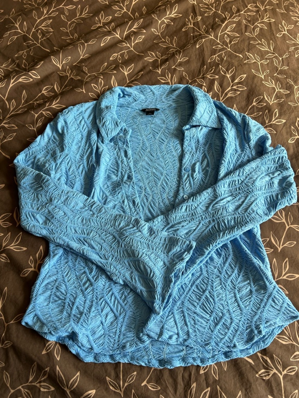Monki Sky Blue Textured Knit Button-Up